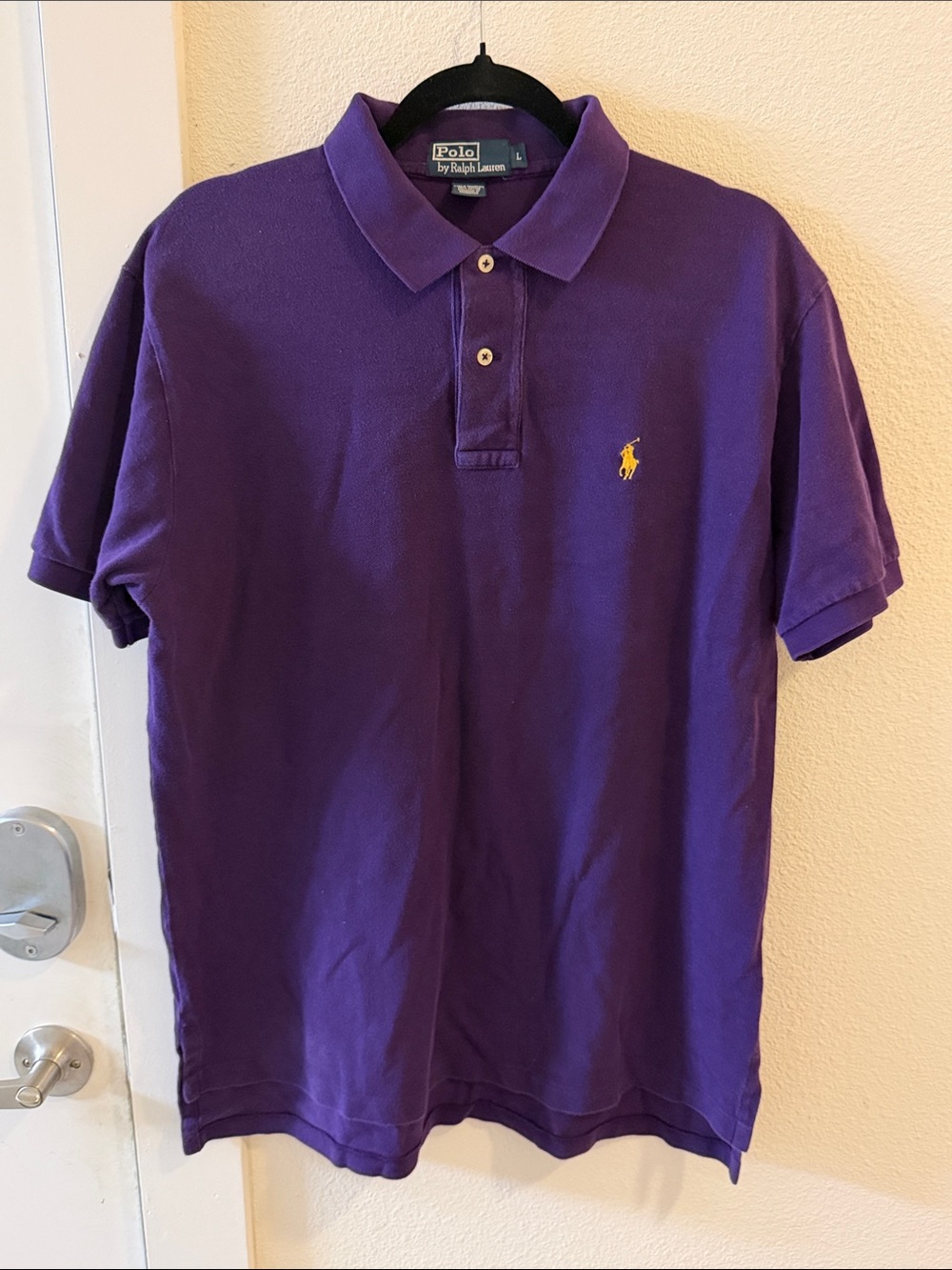 Polo Ralph Lauren Men’s L Purple Polo Shirt Yellow Pony 100% Cotton